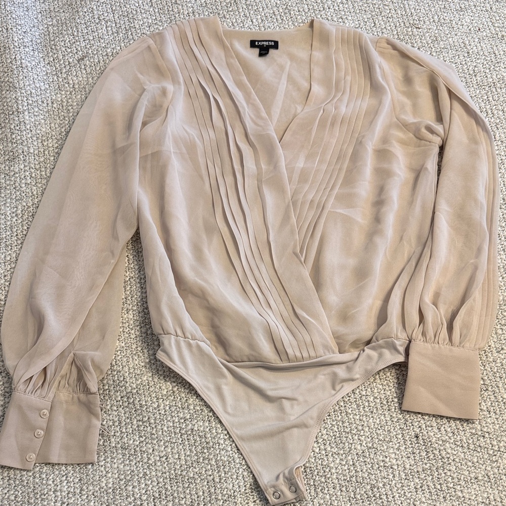 Express Taupe Pleated Bodysuit